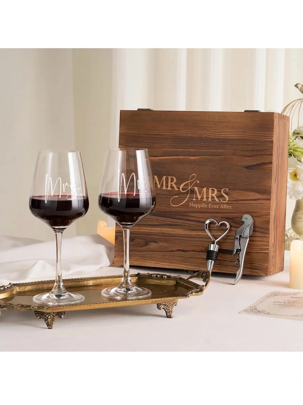 AW BRIDAL Mr & Mrs Wine Glass Set, Perfect Wedding Gift for Couples - New in Box